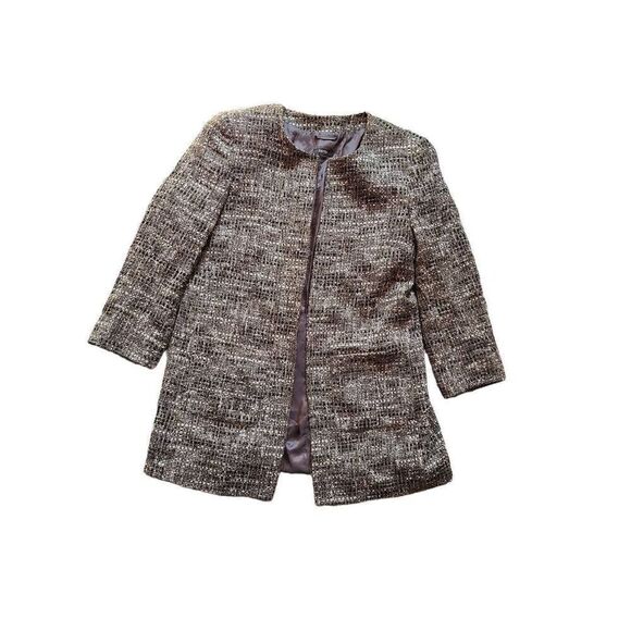 Zanella Tweed Ribbon Open Long Jacket Wool Silk Women's Small - Picture 1 of 6
